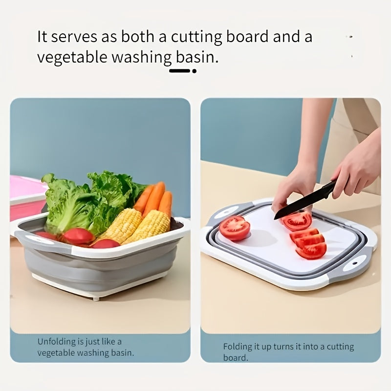 Multifunctional Plastic Folding Chopping Board For Home Kitchen, With Draining Function, Suitable For Washing And Cutting Vegetables, Can Be Used As A Kitchen Chopping Board Or An Outdoor Vegetable Basin.