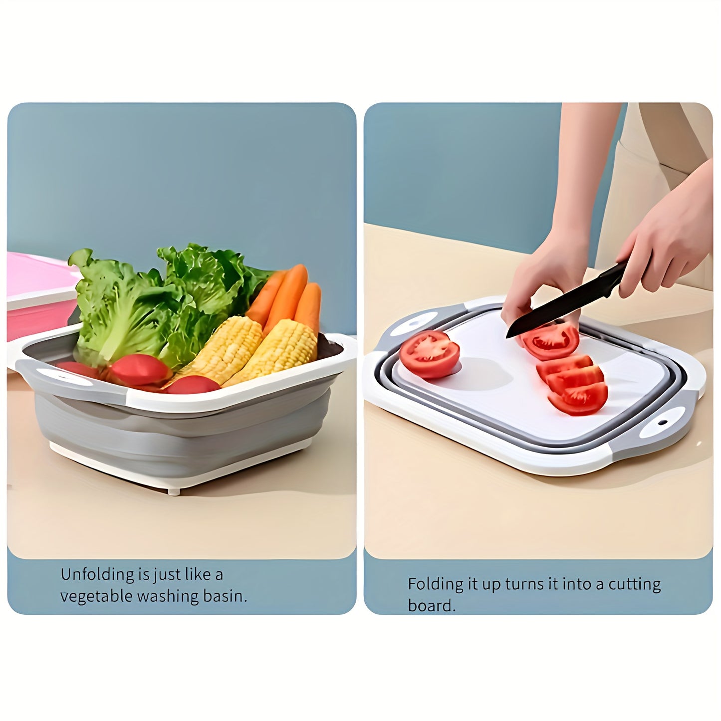 Multifunctional Plastic Folding Chopping Board For Home Kitchen, With Draining Function, Suitable For Washing And Cutting Vegetables, Can Be Used As A Kitchen Chopping Board Or An Outdoor Vegetable Basin.