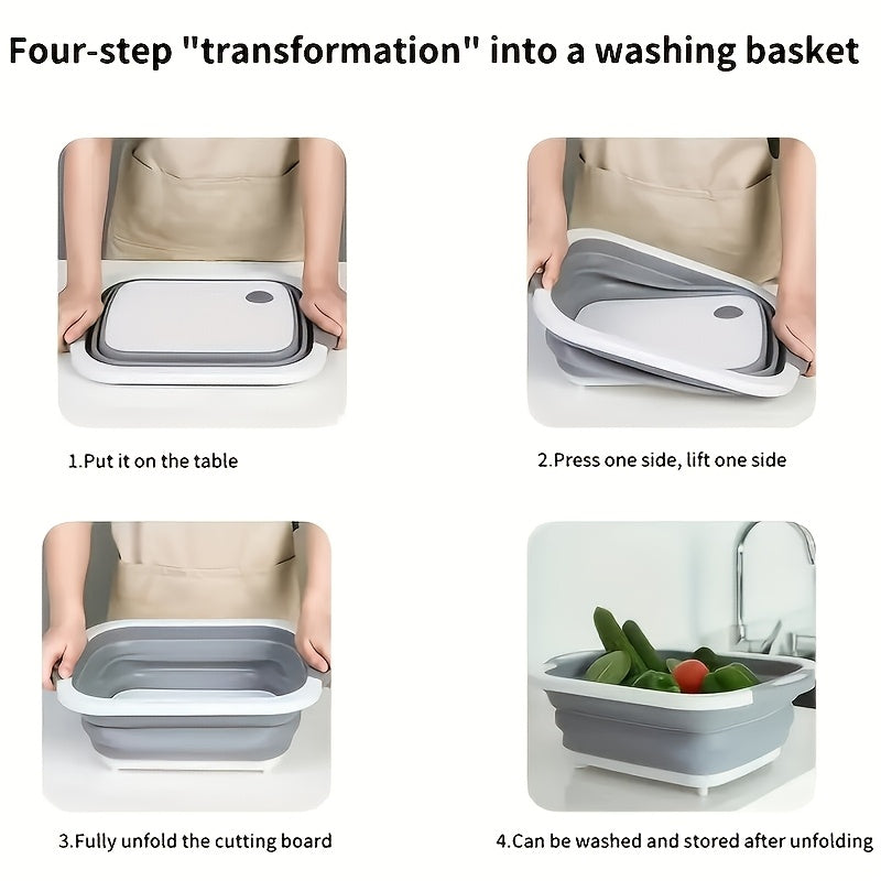 Multifunctional Plastic Folding Chopping Board For Home Kitchen, With Draining Function, Suitable For Washing And Cutting Vegetables, Can Be Used As A Kitchen Chopping Board Or An Outdoor Vegetable Basin.