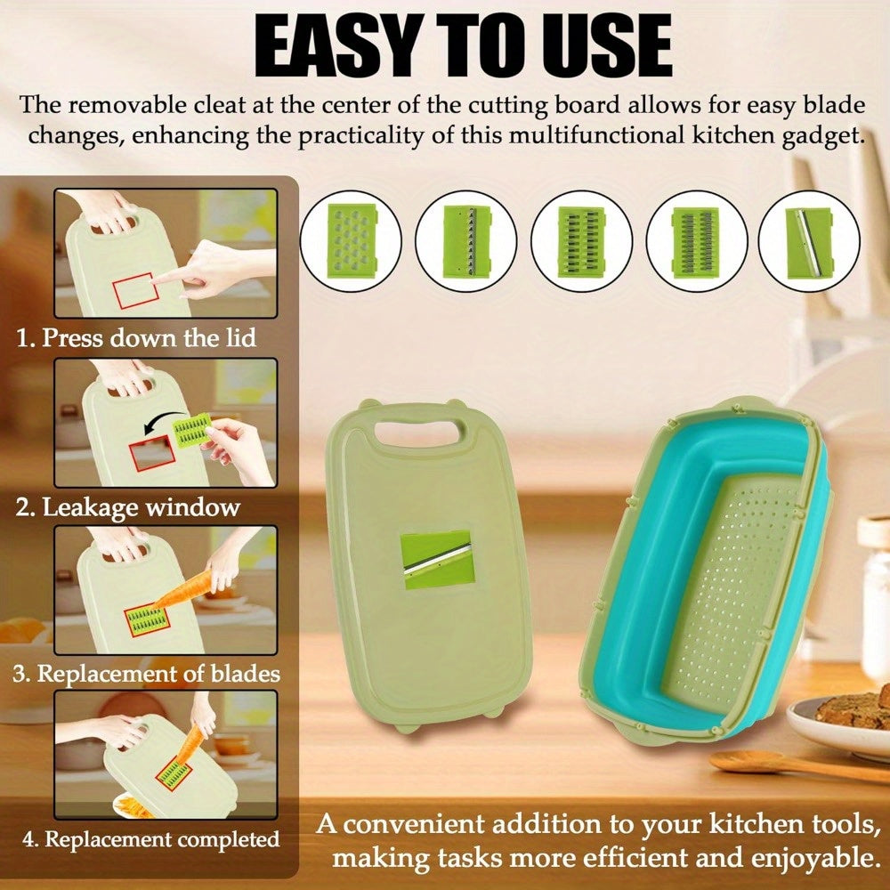 Camping Cutting Board Collapsible Chopping Board with Colander 9-In-1 Multi Chopping Board Kitchen Vegetable Washing Basket for Camping Camping Gifts Camping Accessories for RV Campers Kitchen Supplies