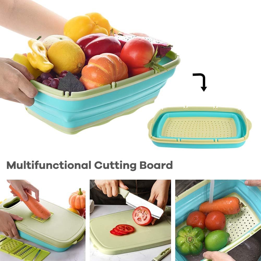 Household Fruit Cutting Board Kitchen Cutting Board Camping Folding Cutting Board with Filter Multifunctional Cutting Board Kitchen Vegetable Washing Basket Camping RV Camper's Best Gift
