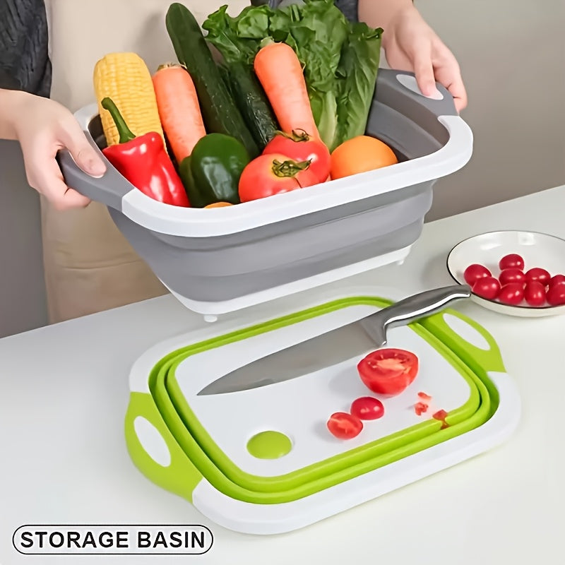 Multifunctional Plastic Folding Chopping Board For Home Kitchen, With Draining Function, Suitable For Washing And Cutting Vegetables, Can Be Used As A Kitchen Chopping Board Or An Outdoor Vegetable Basin.