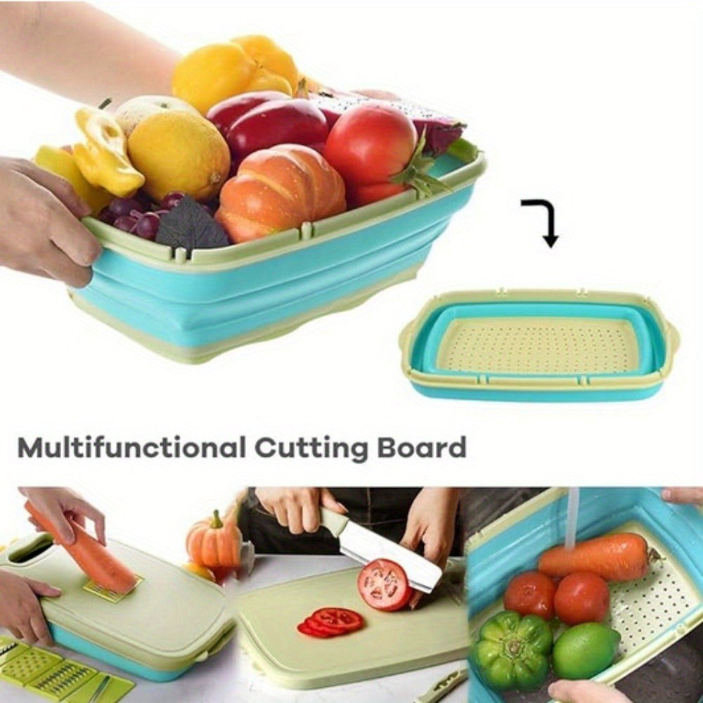 Camping Cutting Board Collapsible Chopping Board with Colander 9-In-1 Multi Chopping Board Kitchen Vegetable Washing Basket for Camping Camping Gifts Camping Accessories for RV Campers Kitchen Supplies