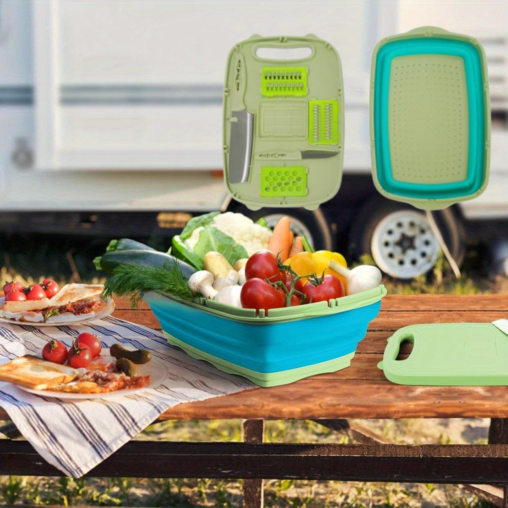 Household Fruit Cutting Board Kitchen Cutting Board Camping Folding Cutting Board with Filter Multifunctional Cutting Board Kitchen Vegetable Washing Basket Camping RV Camper's Best Gift