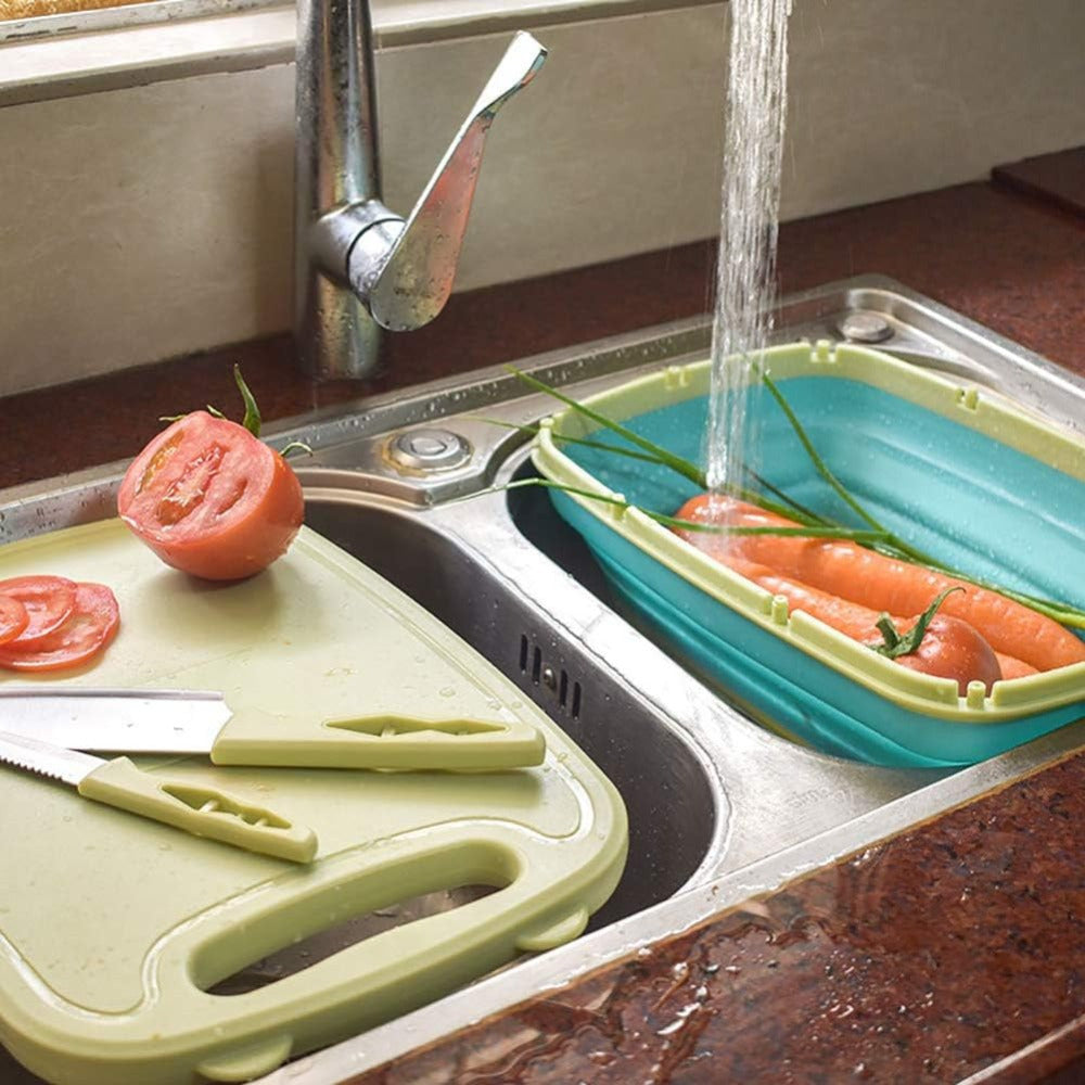 Household Fruit Cutting Board Kitchen Cutting Board Camping Folding Cutting Board with Filter Multifunctional Cutting Board Kitchen Vegetable Washing Basket Camping RV Camper's Best Gift