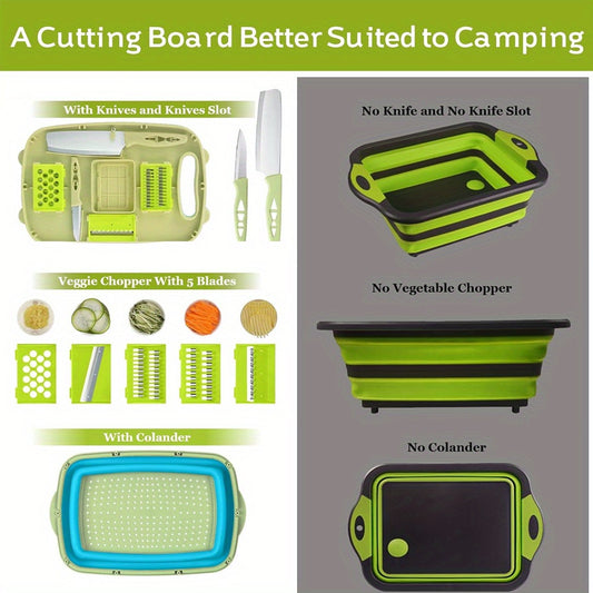 Household Fruit Cutting Board Kitchen Cutting Board Camping Folding Cutting Board with Filter Multifunctional Cutting Board Kitchen Vegetable Washing Basket Camping RV Camper's Best Gift