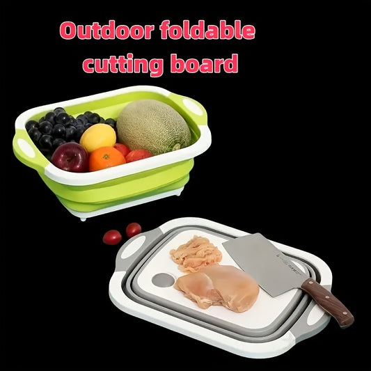 Multifunctional Plastic Folding Chopping Board For Home Kitchen, With Draining Function, Suitable For Washing And Cutting Vegetables, Can Be Used As A Kitchen Chopping Board Or An Outdoor Vegetable Basin.