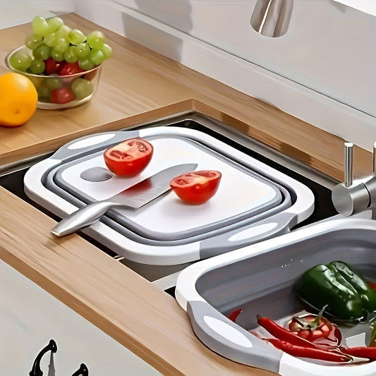 1pc Collapsible Cutting Board with Sink Storage - Durable, Space-Saving Plastic Design for Easy Kitchen Organization and Cleaning - Perfect for Fruits, Vegetables, and Dishwashing