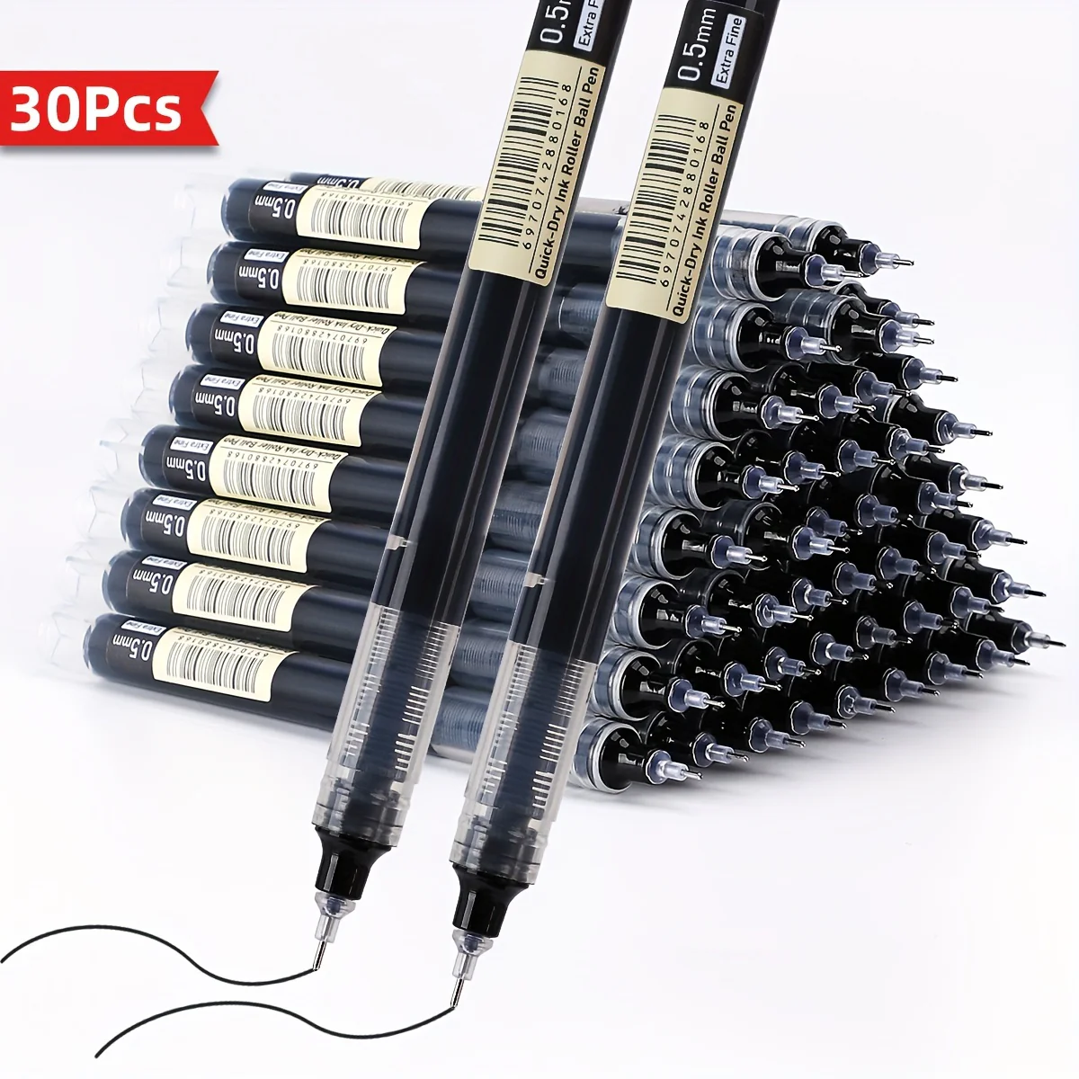 30pcs Quick-Dry Gel Pens - 0.5mm Fine Tip, Black, Blue, Red | Smooth Writing, Fast-Drying Ink, Durable for Students, Office, and Everyday Use