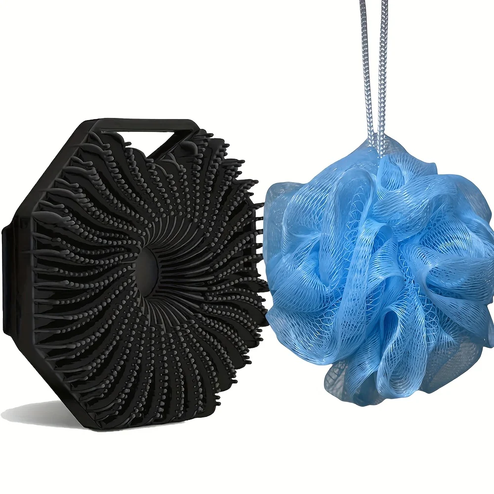 (4 Pieces)  Combination Package - Antibacterial Silicone Body Scrub And Bathroom Mesh Bag Foam Ball Set, Exfoliating Body Scrub, Suitable for Sensitive Light Beige, Bath Scrub, Suitable for Body Silicone Bath Brush